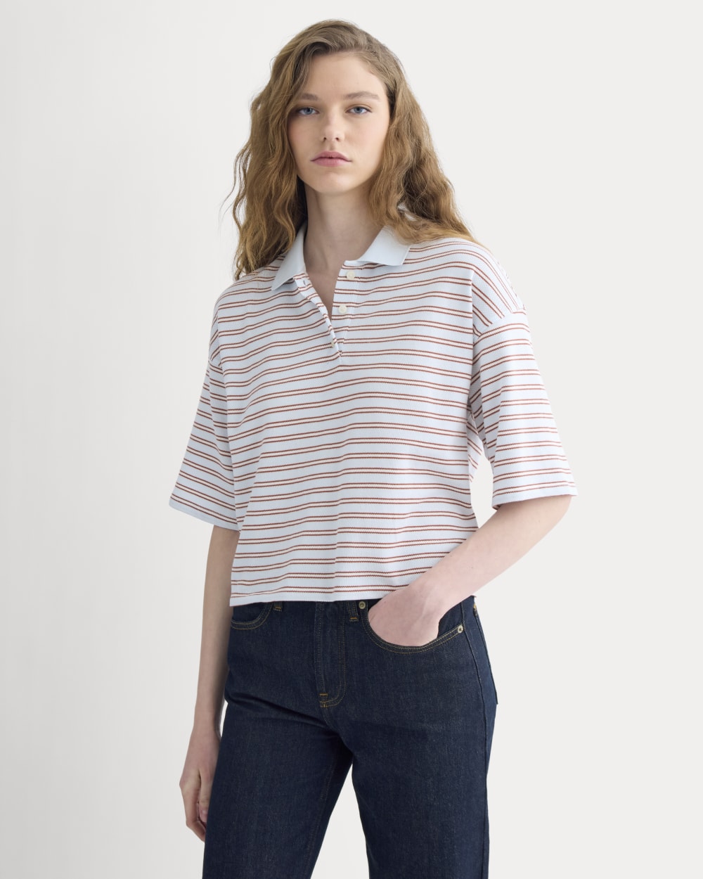 Pique Boxy Polo | Skywriting/Henna/Gardenia