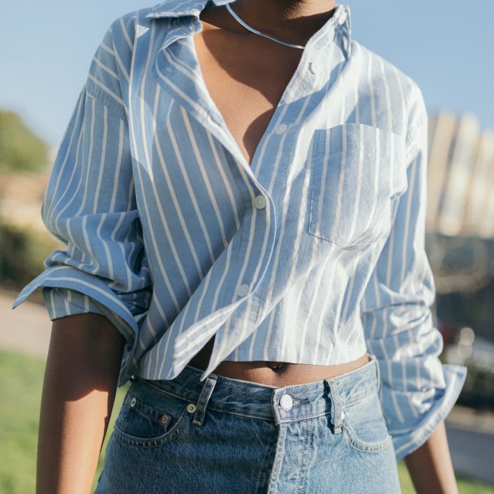 The Way-Short Shirt in Silky Cotton | Mariner Blue / White - Image 6