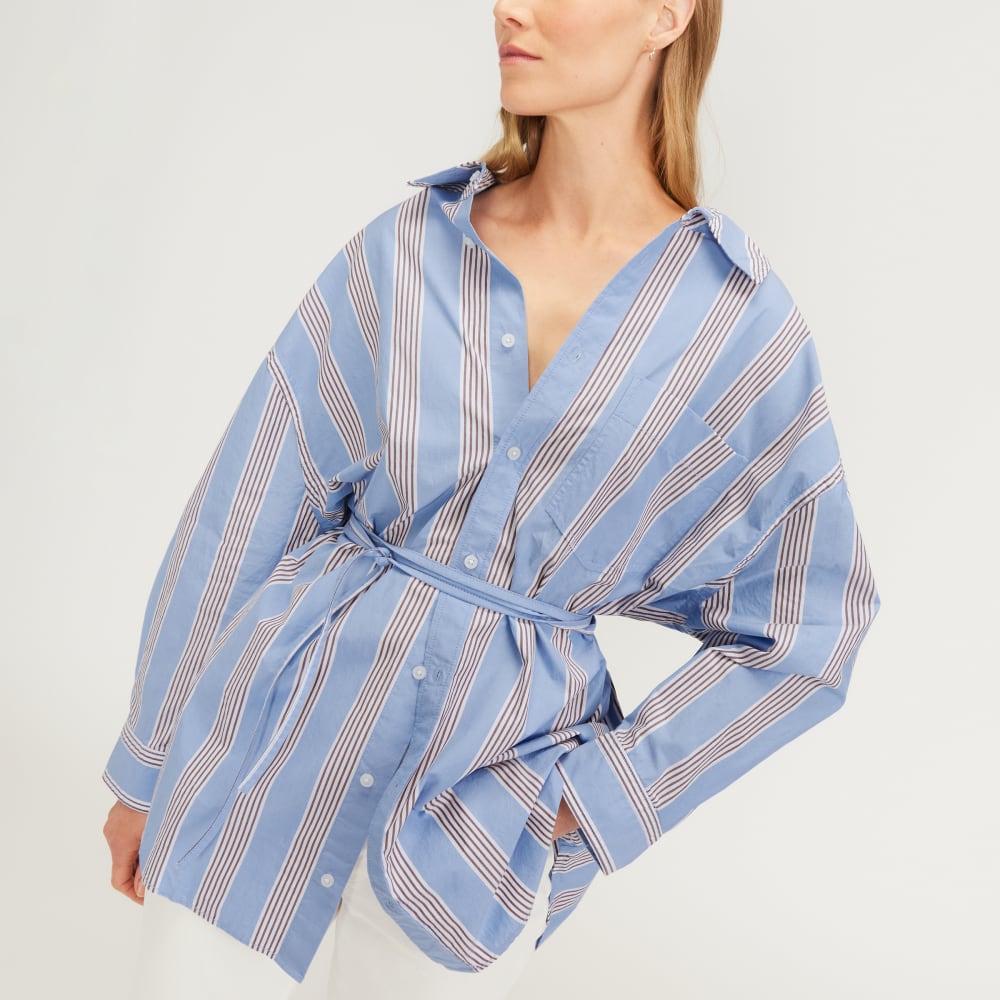 The Poplin Tie Back Shirt | Blue Opal / Cabernet / White - Image 4