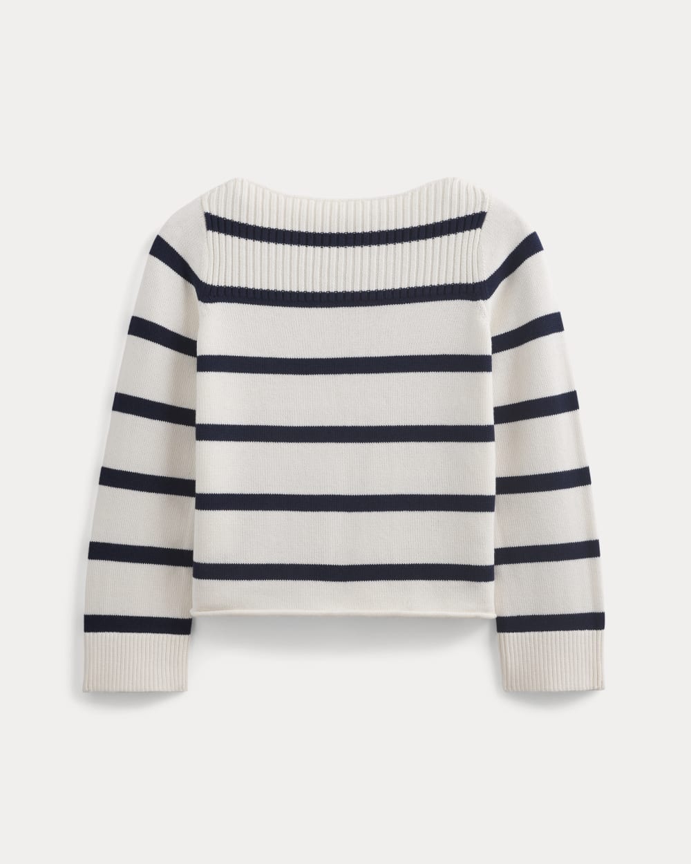 Striped Boatneck Sweater in Everyday Cotton | True Navy/Bone - Image 2