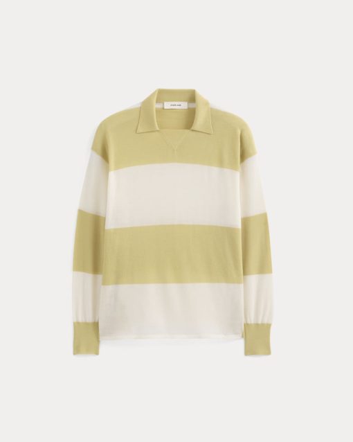 Alternative view of Oversized Polo in Ultrafine Merino | Double Cream / Bone Rugby Stripe