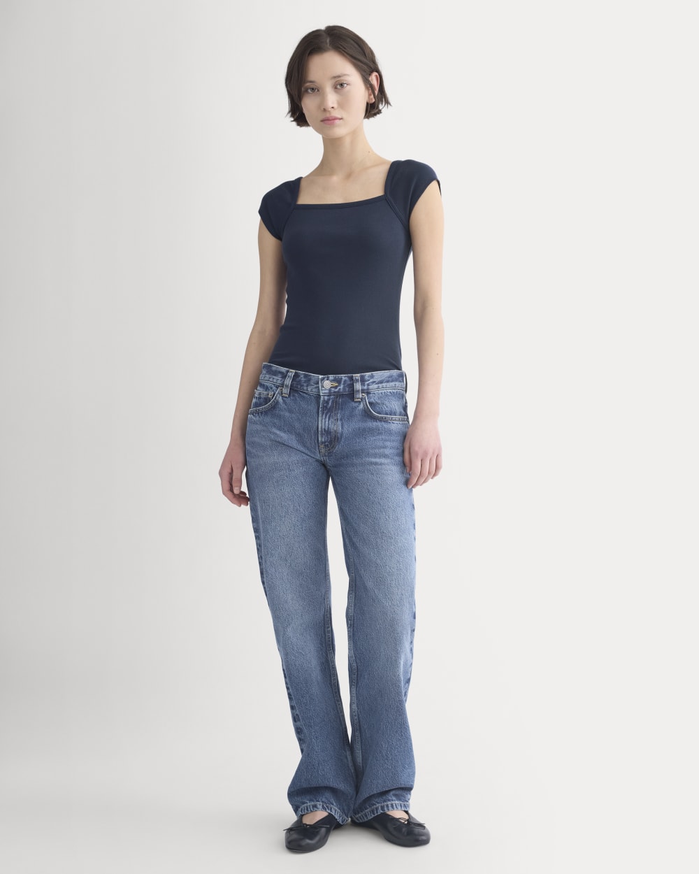 RetroSoft Cotton Square-Neck Tee | Navy - Image 3