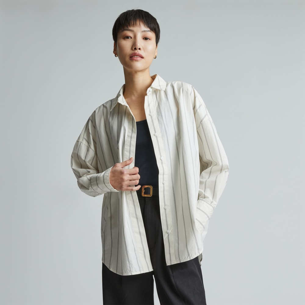 The Oversized Poplin Shirt | Black / Canvas Tan