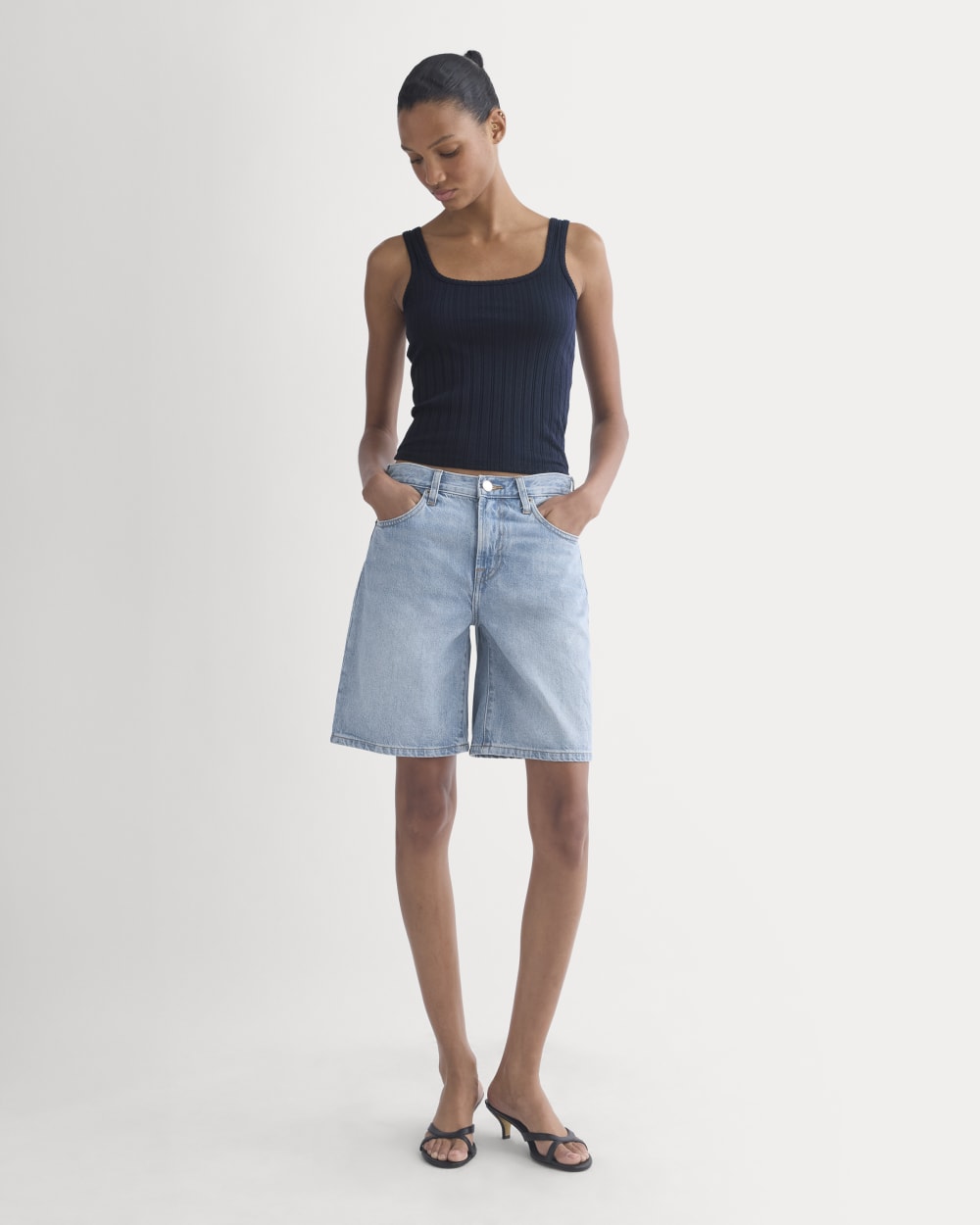 Scoop-Neck Tank in Pointelle | Deep Navy - Image 4