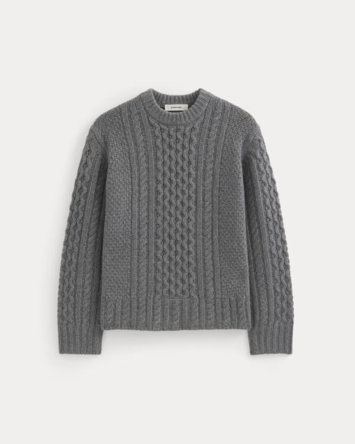 Alternative view of Cable Sweater in Luxe Merino | Heathered Mid-Grey