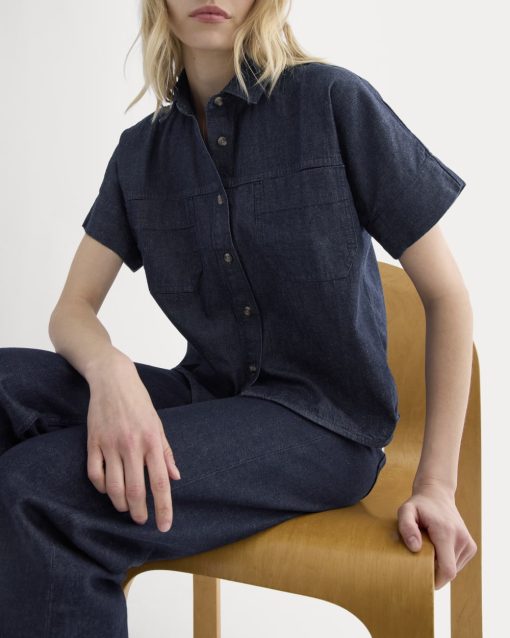 Cropped Boxy Denim Shirt | Dark Indigo Rinse