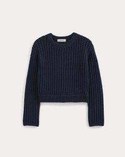 Alternative view of Open-Knit Crew in Elevated Cotton | Navy