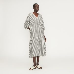 The Poplin Tiered Dress | Bone / Black