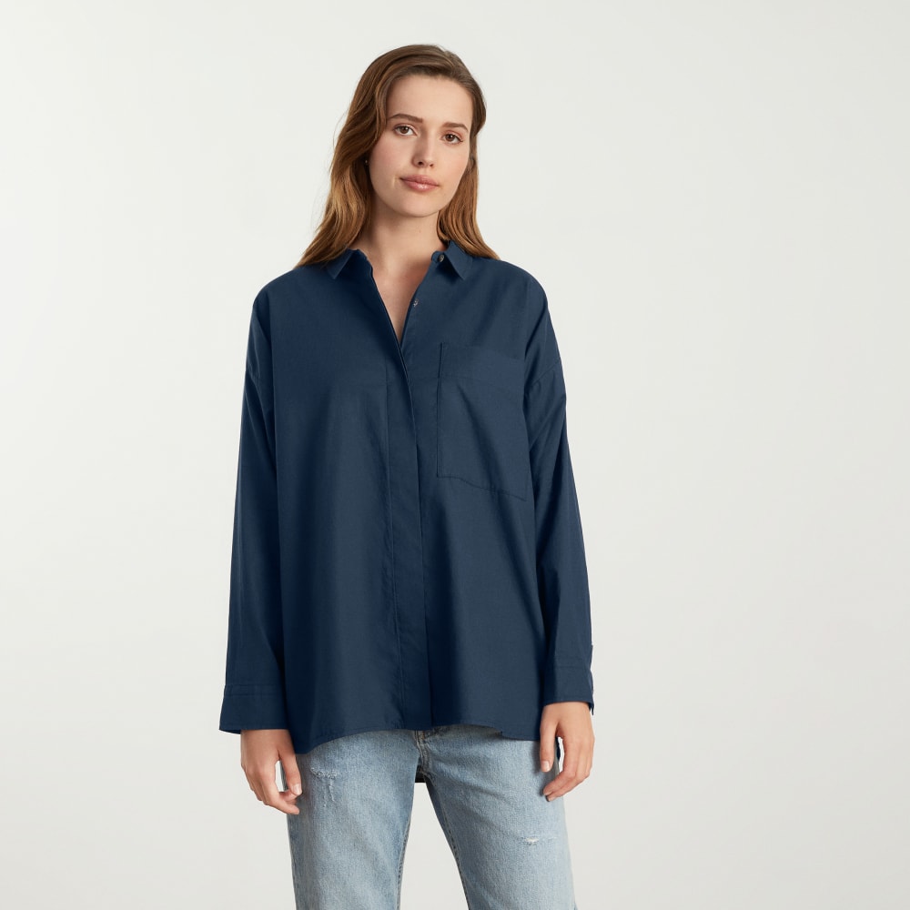 The Oversized Silky Cotton Shirt | Navy - Image 2