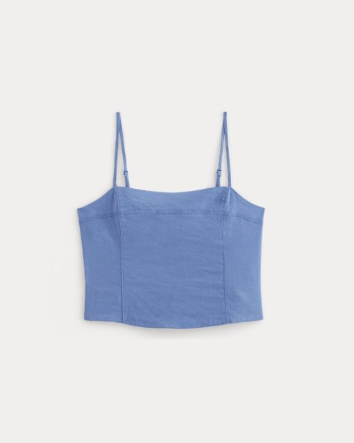 Alternative view of The Seamed Top in Stretch Linen | Bluebell