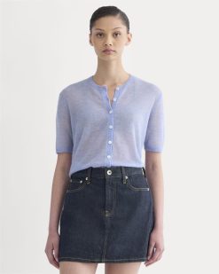 The Air Alpaca™ Short-Sleeve Cardigan | Soft Blue