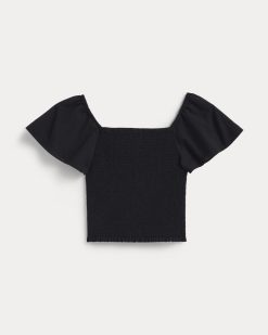 Alternative view of The Gauze Smocked Top | Black
