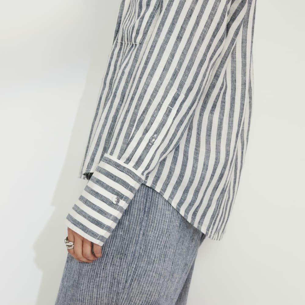 The Linen Popover Shirt | Bone/Navy - Image 5