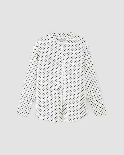 Alternative view of The Hammered Satin Popover Shirt | Bone / Black Polka Dot