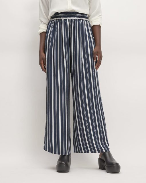 The Satin Pull-On Pant | Navy / Bone