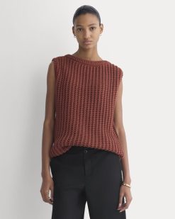 Open-Knit Tunic Vest in Elevated Cotton | Henna Red