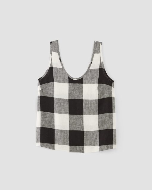 Alternative view of The Scoop Tank in Linen | Bone / Black Check