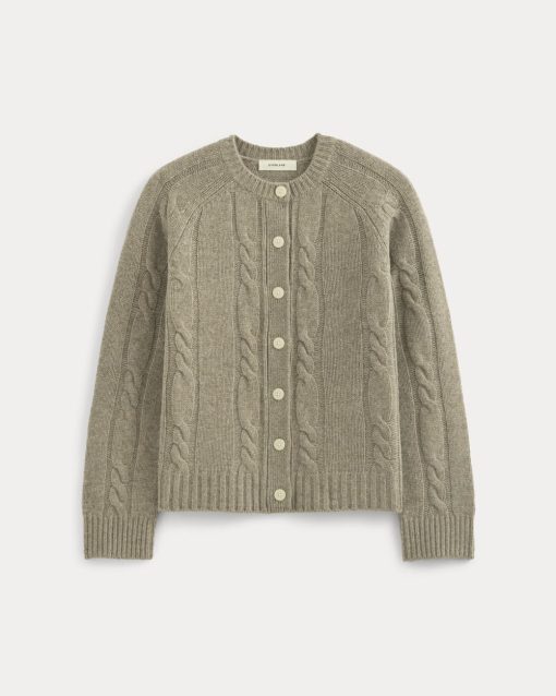 Alternative view of Cable Cardigan in Extrafine Luxe Merino | Heather Soft Taupe