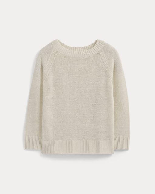 Alternative view of Wide-Neck Crew Sweater in Tape Yarn | Bone