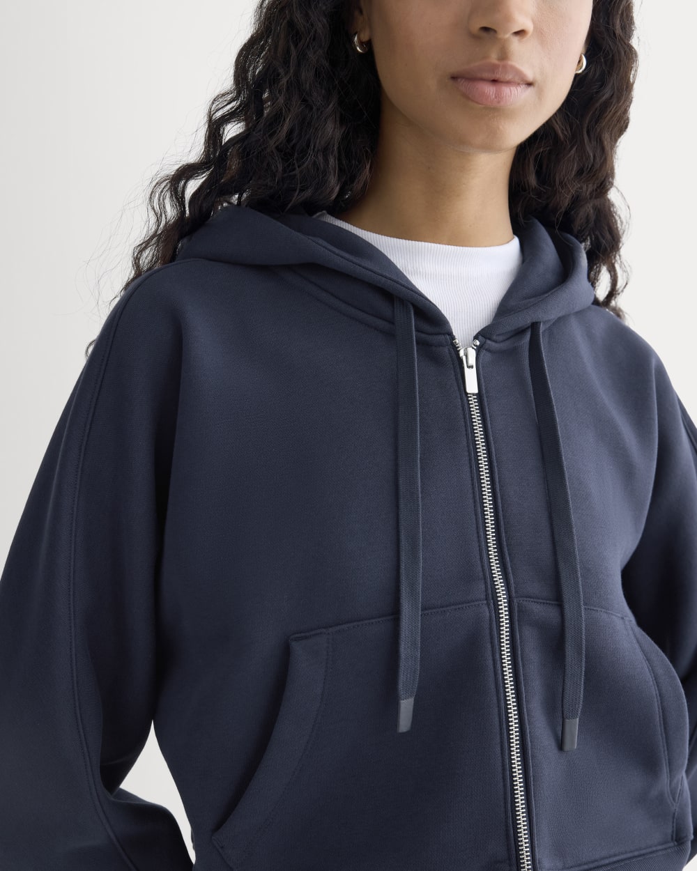 Luxe Fleece Full-Zip Cropped Hoodie | Navy - Image 4