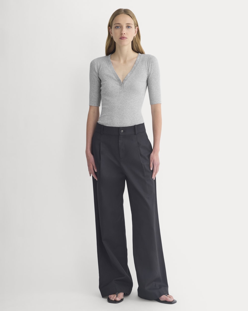 Luxe Rib V-Neck Henley | Heathered Light Grey - Image 3