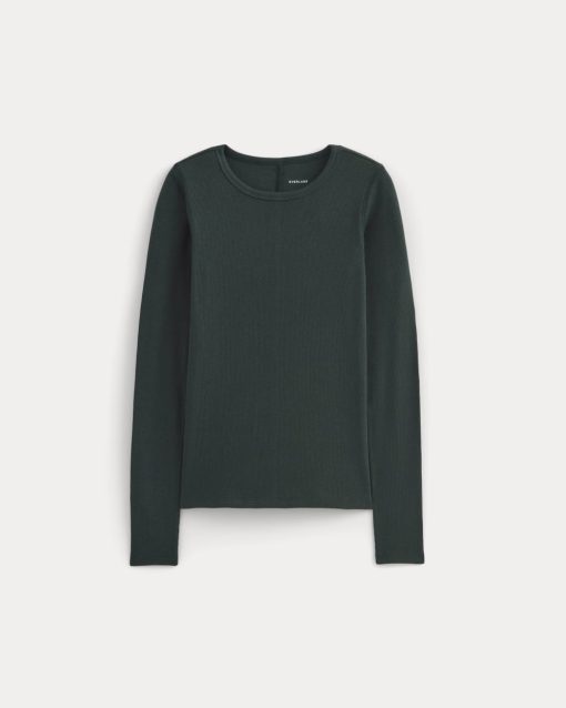 Alternative view of The Luxe Rib Long-Sleeve Crew | Heathered Dark Sea