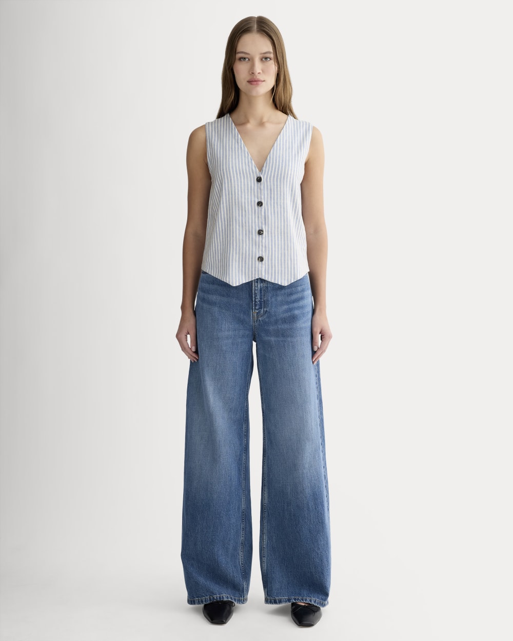 The Vest in Stretch Linen | Bluebell / Bone - Image 3