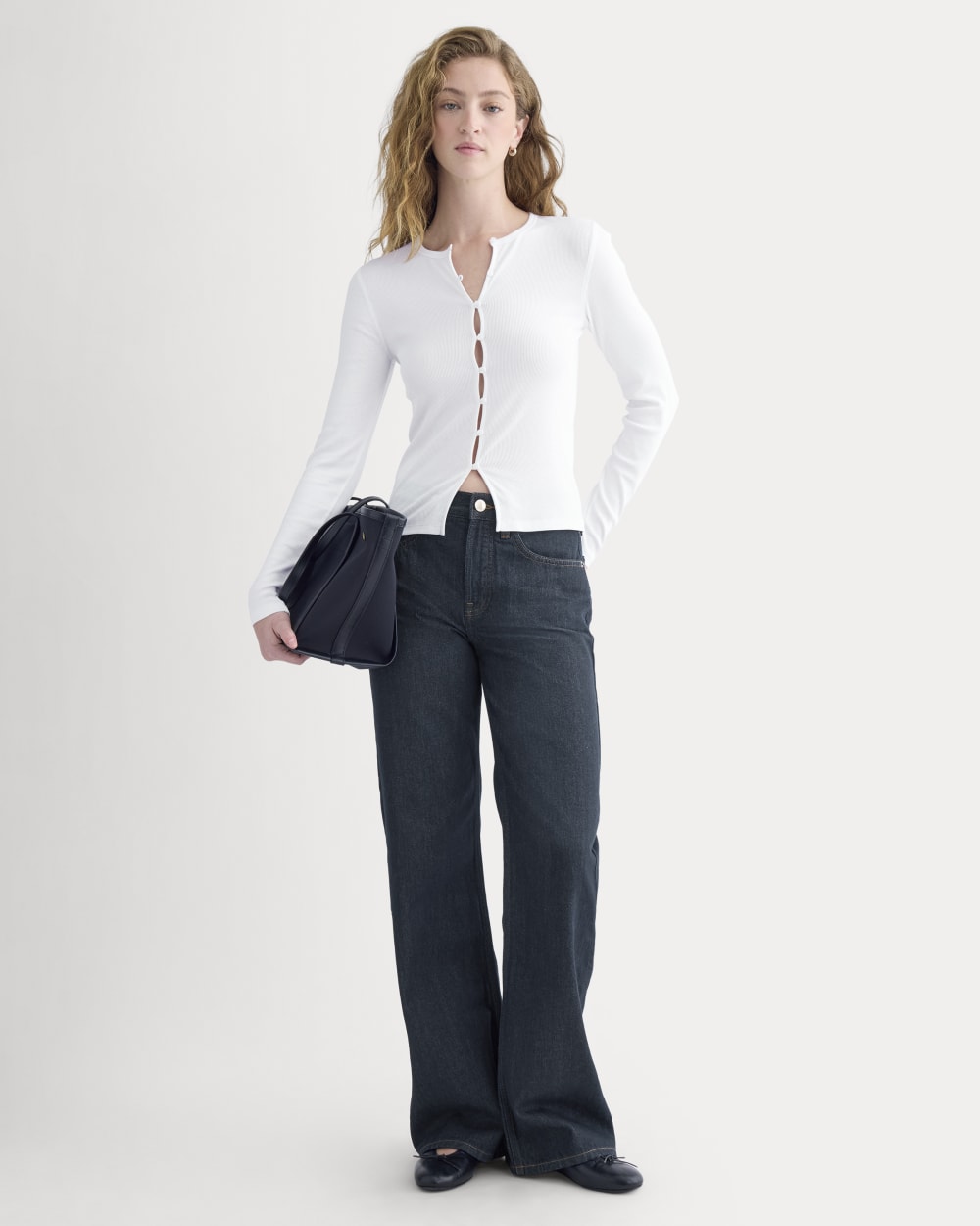 Luxe Rib Button-Up Top | White - Image 3