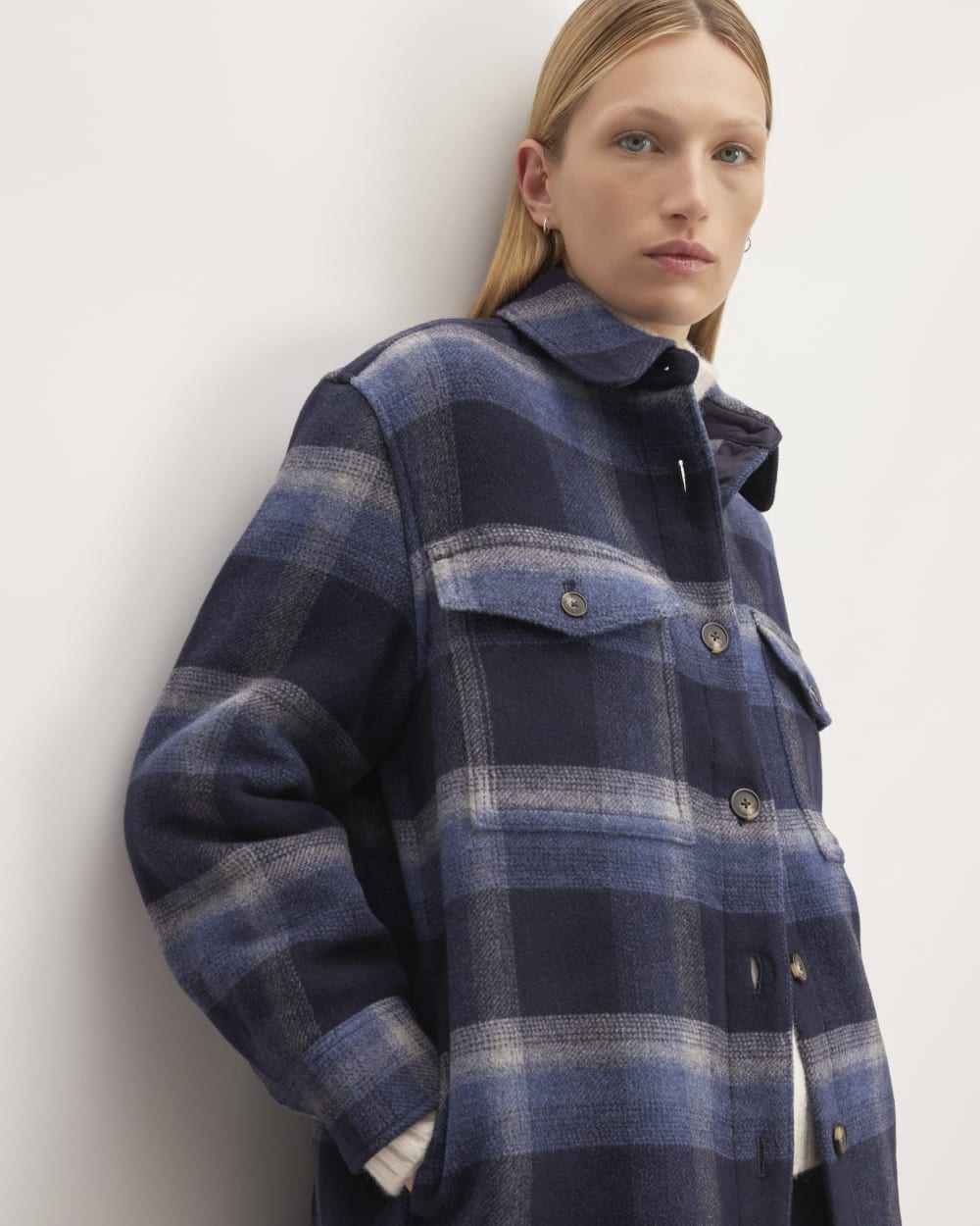 The Italian ReWool® Oversized Shirt Jacket | Navy / Shadow Plaid - Image 4