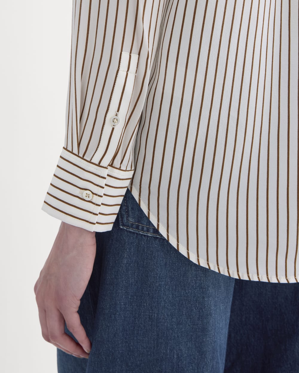 The Must-Have Shirt in Washable Silk | Bone / Toffee Stripe - Image 4
