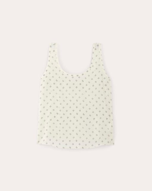 Alternative view of The Scoop Tank in Washable Silk | Bone / Black Square Dot
