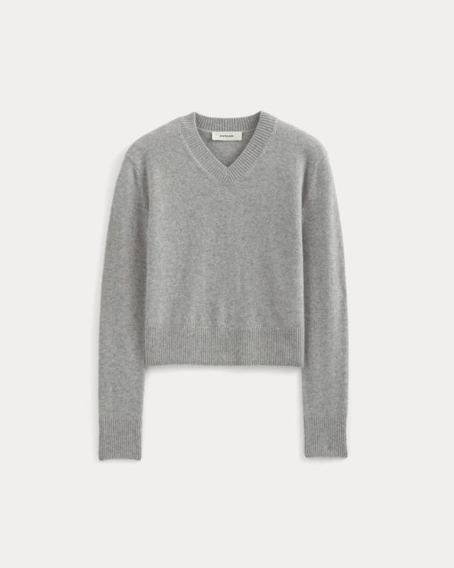 Alternative view of Cashmere Cropped High-V Sweater | Light Heather Grey