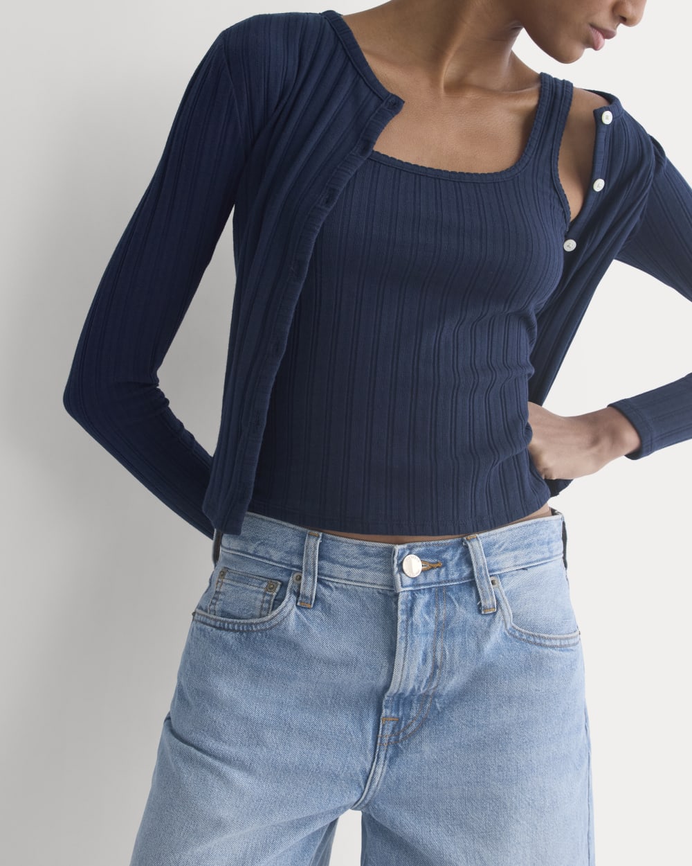 Scoop-Neck Tank in Pointelle | Deep Navy - Image 5