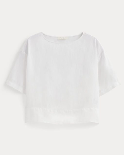 Alternative view of The Boatneck Top in Linen | White
