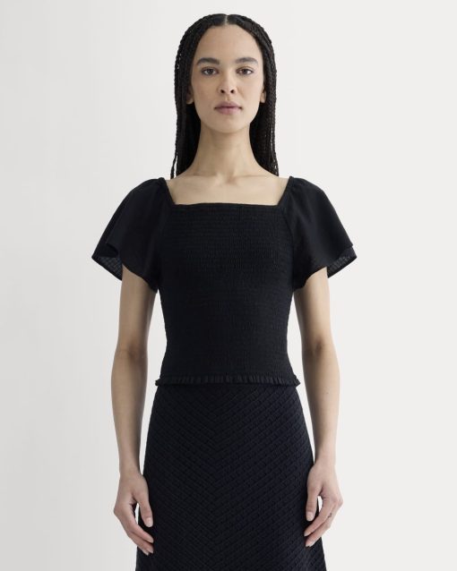 The Gauze Smocked Top | Black