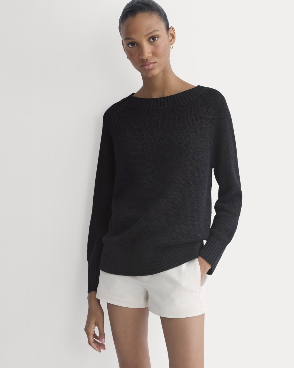 Wide-Neck Crew Sweater in Tape Yarn | Black - Image 4