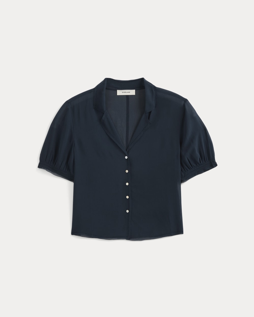 Notch Collar Shirt in Silk Georgette | Navy - Image 2