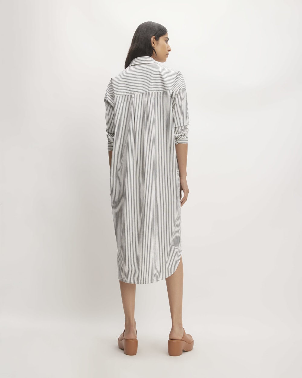 The Midi Cotton Shirt Dress | Bone/Navy - Image 6