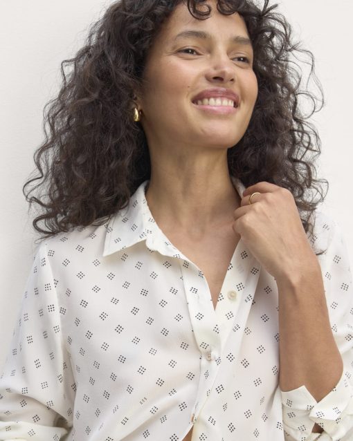 Alternative view of The Must-Have Shirt in Washable Silk | Bone / Black Square Dot