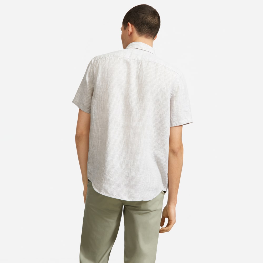 The Classic Short-Sleeve Shirt in Linen | Stone / White Stripe - Image 4