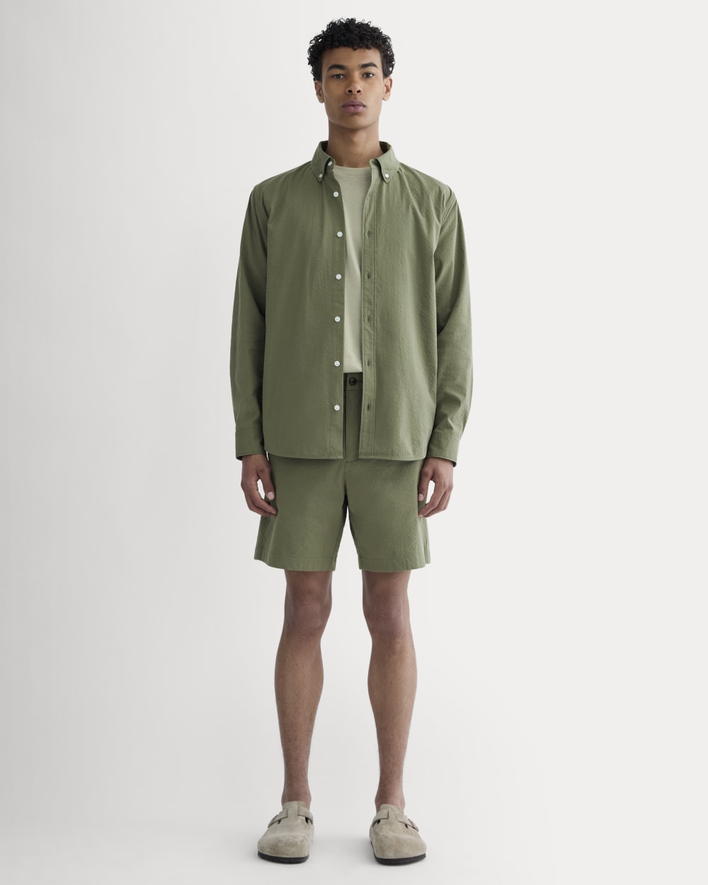 The Seersucker Long-Sleeve Shirt | Lichen Green - Image 3