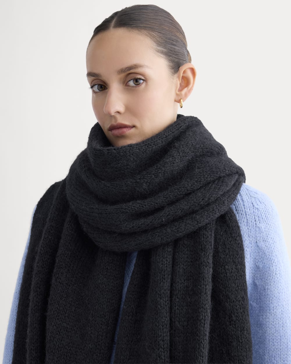 Plush Alpaca Scarf | Black/ Skyway - Image 4
