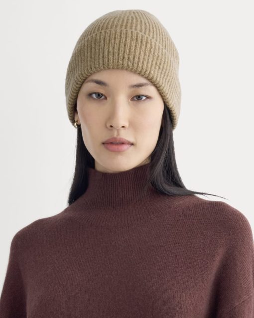 Alternative view of The Cashmere Ribbed Beanie | Dark Heathered Camel