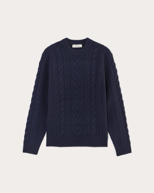Alternative view of The Felted Merino Cable-Knit Crew | Deep Navy