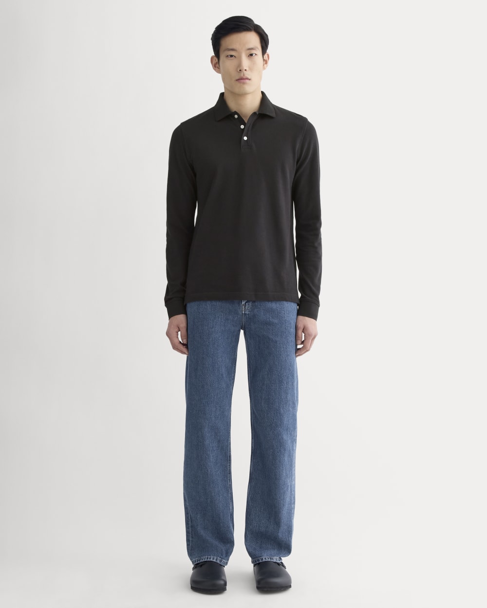 The Long-Sleeve Pique Polo | Black - Image 3