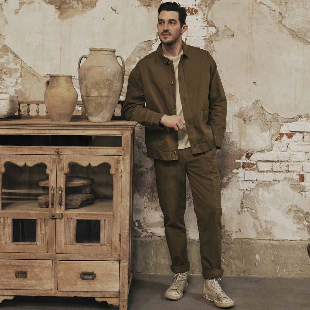 The Organic Cotton Herringbone Utility Jacket | Beech - Image 8