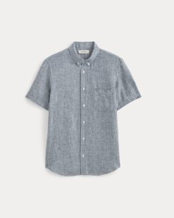 Alternative view of The Classic Short-Sleeve Shirt in Linen | White / Blue