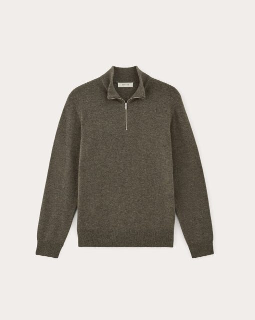 Alternative view of The Quarter-Zip in Cashmere | Heathered Army Green