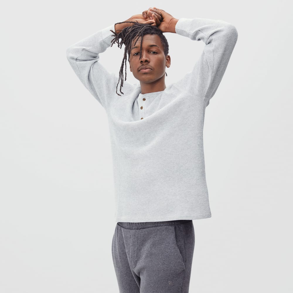 The Waffle Long-Sleeve Henley Tee | Heathered Light Grey - Image 2