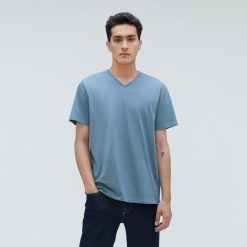 The Organic Cotton V-Neck Tee | Greyish Blue